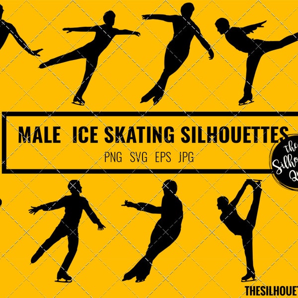 Man Ice Skating silhouette, Male Ice Skater clipart, Boy Figure Skating sports vector, Boys Svg, png, cricut cut files  jpg