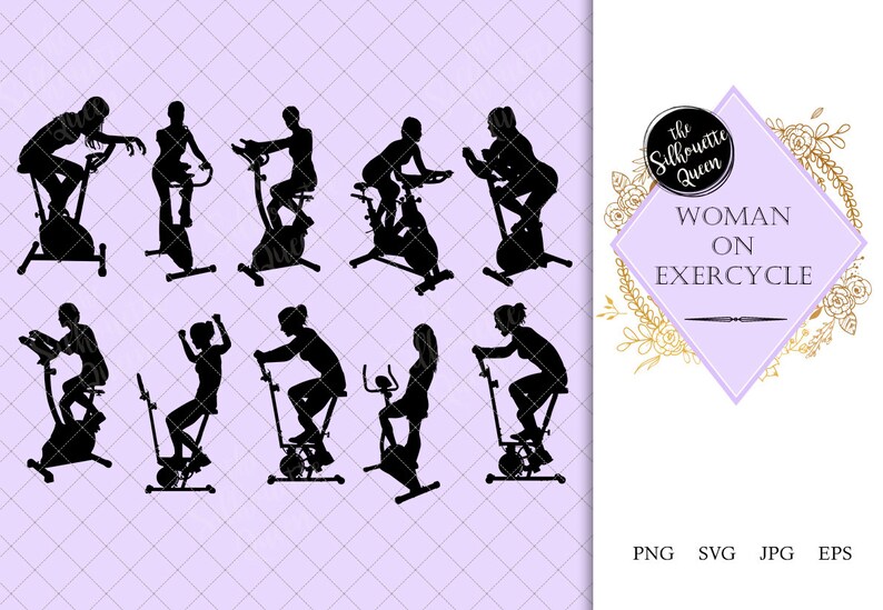 Woman On Exercycle Silhouette Fitness At Gym Vector Female Etsy