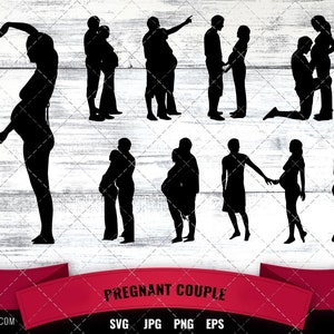 Silhouette de couple enceinte | | vectoriel de bébé en attente | de la famille mari et femme silhouette caméo cricut couper les fichiers svg