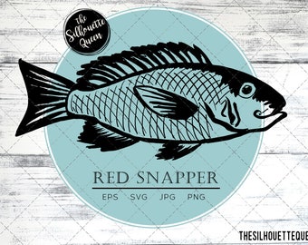 Red Snapper Fish, SVG Design Files, Hand drawn Fishing Vector Clipart, Cricut, Silhouette Cameo, PNG, EPS,