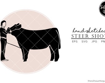 Hand drawn Steer Show clipart clip art, logo, cut files for Silhouette Cameo Studio, Cricut Design Space, Svg, Png, Vector Design