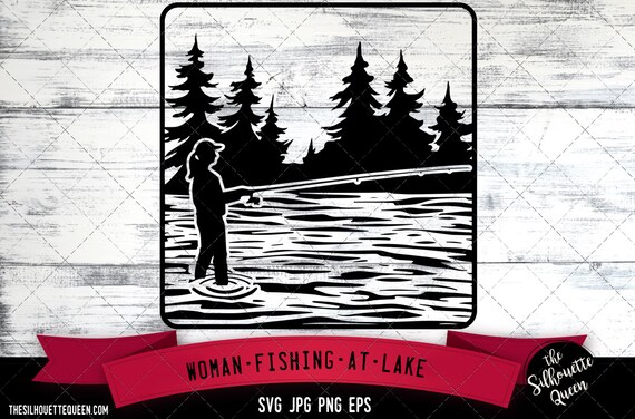 Woman Fishing at Lake SVG vector Art Commercial & Personal Use