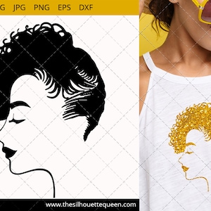 Afro Woman svg with Side-swept Curly Pixie with Cornrows, Braided, African American woman svg,  Black Woman svg , cricut cut files svg