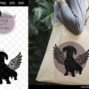 Dachshund Dog #1 with Wings SVG, Pet Memorial, RIP Angel, In Loving Memory, Animal Lover Vector for Cricut, Silhouette Studio