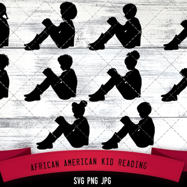 Afroamerikanische Kind lesen Svg, afrikanische Lesebuch, nubische Kind lesen, lesen Roman Svg, Schüler lesen Svg, schneiden Dateien für Cricut
