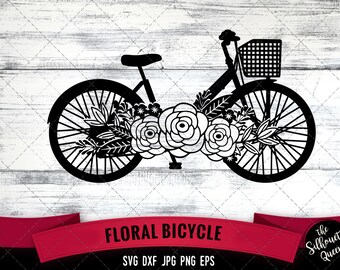 Bicycle SVG file, Cute Cut file, Floral, Bicycle with Flowers, Craft svg, Cutting File Silhouette Cricut commercial