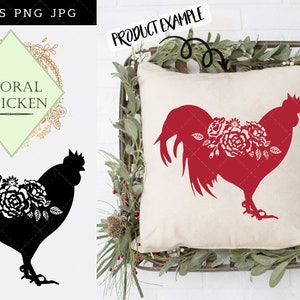 Floral Chicken Bird SVG, Cute Chicken SVG, 4H Livestock SVG, Farm Silhouette Studio, Cricut Design Space, Svg, Png, Eps, Pdf, Vector Design