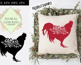 Floral Chicken Bird SVG, Cute Chicken SVG, 4H Livestock SVG, Farm Silhouette Studio, Cricut Design Space, Svg, Png, Eps, Pdf, Vector Design