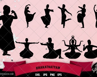 Bharatnatyam dance svg, indian dance cricut files,  cut files,  dancer silhouette Vector clipart, illustration, eps, svg cutting files