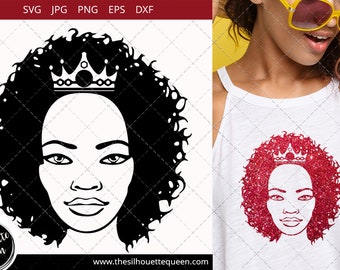 Afro Woman svg with Curly Bob natural hair and crown, African American Black Woman with curly hair, cut files - cricut, black history