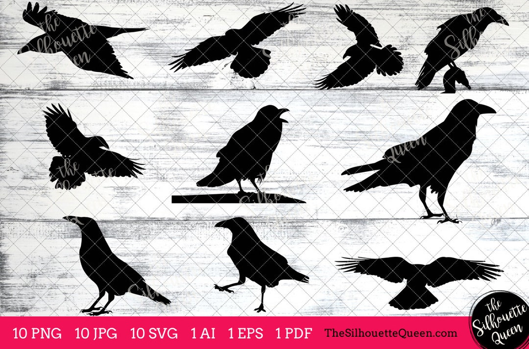 Raven Bird SVG Files Bundle, Flying Bird SVG, Sitting Bird SVG ...