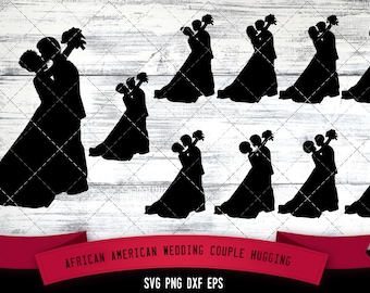 African American Wedding Couple Hugging  SVG - Black Wedding Couple, Afro Bride Groom, Ethnic Silhouette Cutting files cricut  SVG