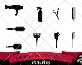 Hairdresser Tools Silhouette, SVG,  cricut Clipart,  Vector, eps, cut file, png, ai, salon,spray, brush, comb - Vol 2