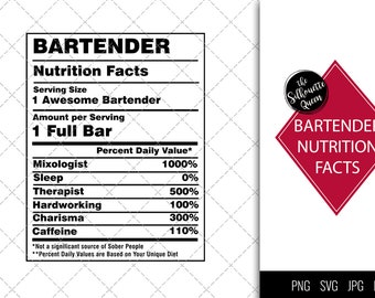Bartender Nutrition facts svg – Nutrition svg –Bartender facts clipart – Baseball label svg – eps, png, svg for cricut