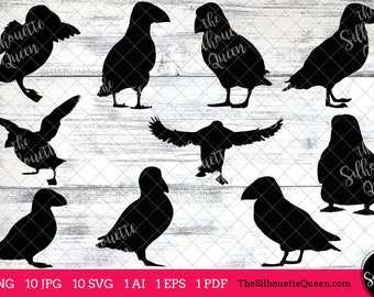 Puffin Bird SVG Files Bundle, Flying Bird SVG, Sitting Bird SVG, Silhouette Studio, Cricut Design Space, Svg, Png, Eps, Pdf, Vector Design