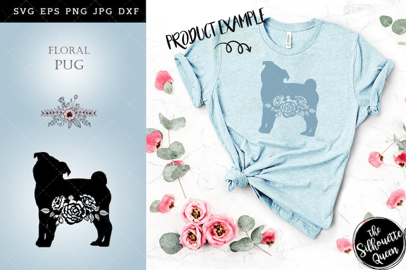 Download Floral Pug Dog svg file for cricut for silhouette cut eps ...