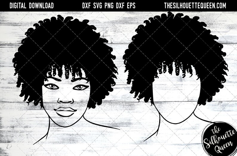 African American Woman Afro Hair Natural Coily curls SVG file for Cricut, Silhouette image 1