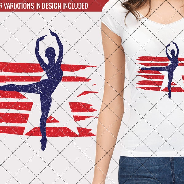 Ballet-2 flag svg , Ballerina Dancer svg, American Flag, Fourth of July SVG, 4th of July Svg, Patriotic SVG, Cricut Silhouette Cut File svg