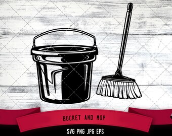 Bucket and Mop SVG, Cleaning SVG, Logo - Digital Download with Commercial License for Cricut, Silhouette, Scan N Cut Crafting