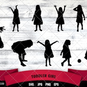 Kleinkind Mädchen Silhouette | Happy Daughter Vektor | Spielendes Kind | Silhouette Cameo Cricut Schnittdateien svg