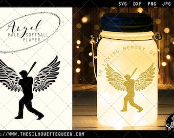 RIP Male Softball Player, Memorial with Angel Wings SVG, Sympathy Svg, In Loving Memory of files for cricut