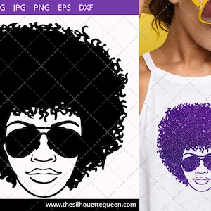 Afro Woman svg with Curly Bob natural hair and sunglasses, African American Black Woman with curly hair, cut files - cricut, black history