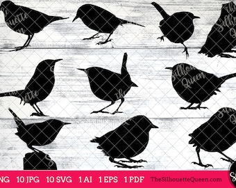 Wren Bird SVG-bestanden bundel, Flying Bird SVG, zittende vogel SVG, Silhouette Studio, Cricut ontwerpruimte, Svg, Png, Eps, Pdf, Vector Design