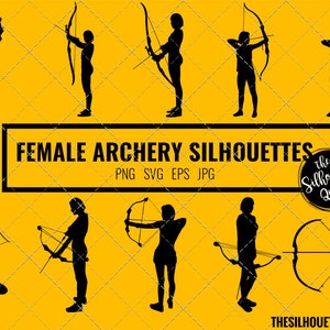 Mujer con arco silueta, Tarta de tiro con arco femenino, Vector deportivo chica, Chicas Svg, png, cricut cortar archivos de corte jpg