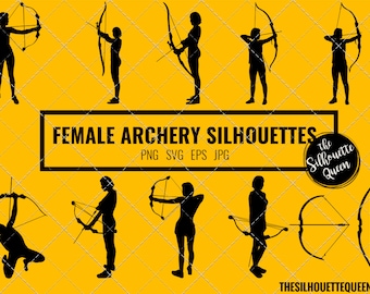 Woman Archery silhouette, Female Archer clipart, Girl sports vector, Girls Svg, png, cricut cut files  jpg