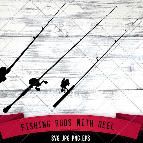 Fishing Rods with Reel Svg, Pole Cricut files, Silhouette Studio Vector Design, Cut File, Scan n Cut, eps file, dxf png