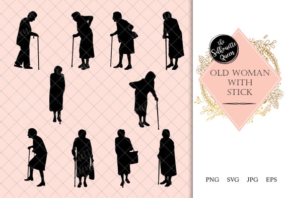 Download Old Woman Silhouette Old Woman Clipart Svg Cut File Etsy
