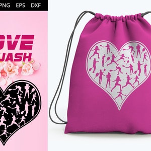 Squash Women Love SVG Cut File Design, Silhouette, Cricut, Heart Player, Diecut Machine Digital File, Instant Download dxf, png image 4