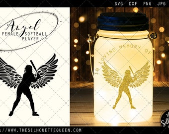 RIP Female Softball Player, Memorial with Angel Wings SVG, Sympathy Svg, In Loving Memory of files for cricut
