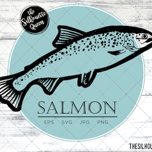 Salmon Fish, SVG Design Files, Hand drawn Fishing Vector Clipart, Cricut, Silhouette Cameo, PNG, EPS,