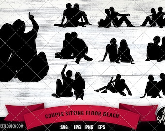 Couple assis Plancher Plage Silhouette | | vectorielle lune de miel | de vacances relaxantes silhouette caméo cricut couper les fichiers svg