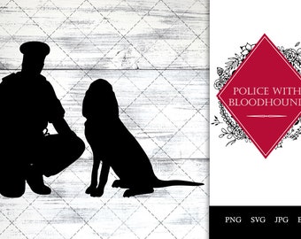 Police/ Cop with Bloodhound Dog K9 Sitting SVG Bundle for Cutting , Cut files Silhouette Studio, Cricut , Diecut Machine Digital File, Eps