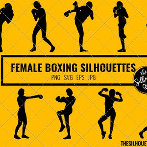 Femme silhouette de boxe, clipart boxe féminine, Girl Boxing vecteur sportif, Girls Boxing Svg, png, cricut coupé fichiers jpg