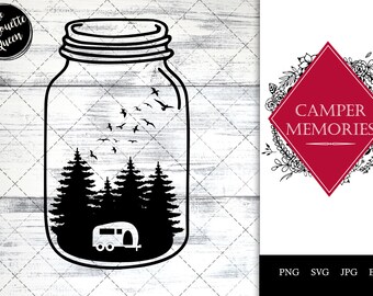 Camper Memories - Camping Van in the Forest in Mason Jar SVG