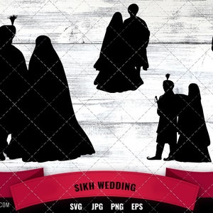 Sikh Wedding Couple  Svg, Cut svg files for Silhouette Cameo, Cricut, Scan and Cut, Vector Clipart, Cake Topper Design, Png, Jpg
