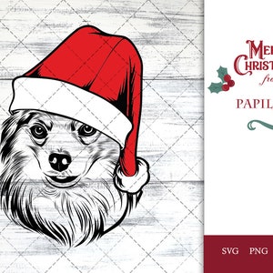 Papillon hond svg portret clipart vector grafische kunst Kersthoed Kerst hond Cricut gesneden bestand cuttable ontwerp