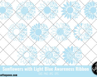 Sunflower Prostrate Cancer Light Blue Ribbon SVG,Prostrate Cancer Awareness Svg, Cricut files, Svg cut file to use Cricut