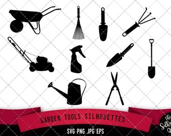 GardenTools Silhouette, SVG, Construction Tools  cricut Clipart,  Vector, eps, cut file, png, ai, lawn mower, watering can, spade, shears