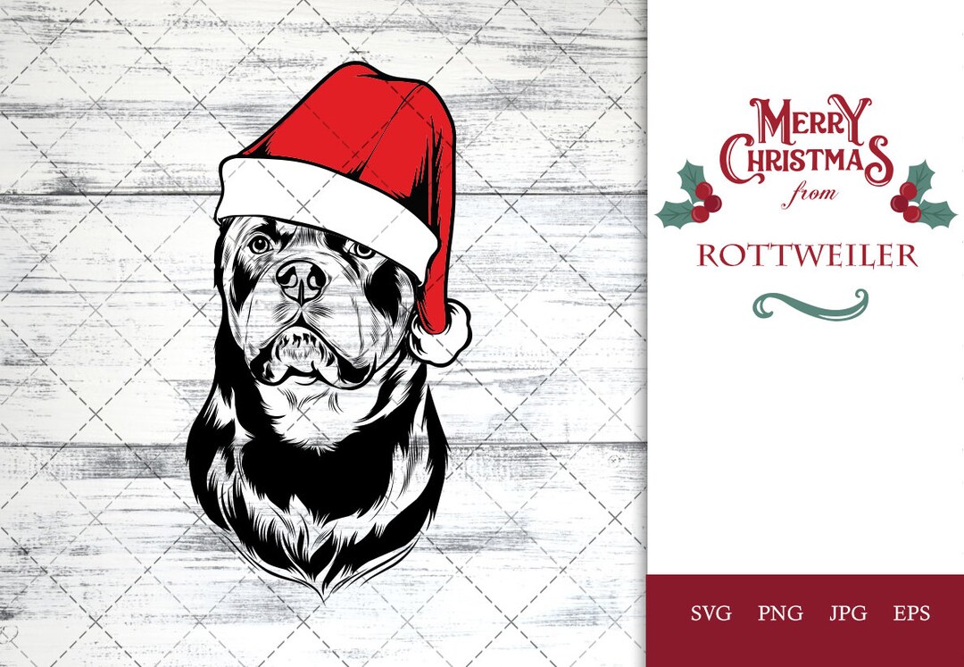 Rottweiler Dog Svg Portrait Clipart Vector Graphic Art Xmas Hat ...