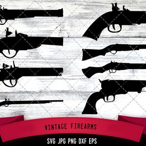 Vintage Firearms svg, hunting svg, antique firearms svg, shotguns svg, rifles svg, cut files for Cricut, Silhouette Design, PNG, Dxf