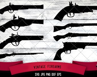 Vintage Firearms svg, hunting svg, antique firearms svg, shotguns svg, rifles svg, cut files for Cricut, Silhouette Design, PNG, Dxf