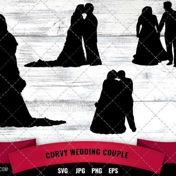 Curvy | Chubby |Heavy  Wedding Couple Svg, Cut svg files for Silhouette, Cricut, Scan and Cut, Vector Clipart, Cake Topper Design, Png, Jpg