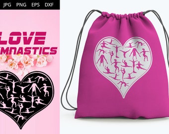 Gymnastics Women Love SVG Cut File Design, Silhouette, Cricut, Heart  Gymnast,  Diecut Machine Digital File, Instant Download  dxf, png