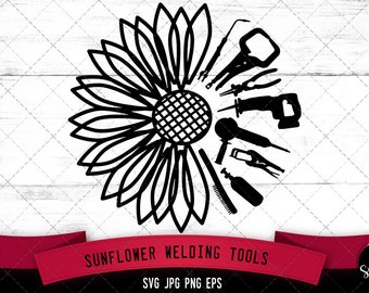 Half Sunflower svg, Welding Tools svg, chipping hammer svg, wire brush svg, wig welding svg, welder svg,  spring svg, cut files for circuit