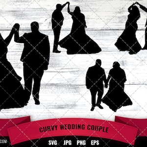 Curvy / Chubby /Heavy Wedding Couple 2 Svg, Cortar archivos svg para Silhouette, Cricut, Scan and Cut, Vector Clipart, Cake Topper Design, Png, Jpg
