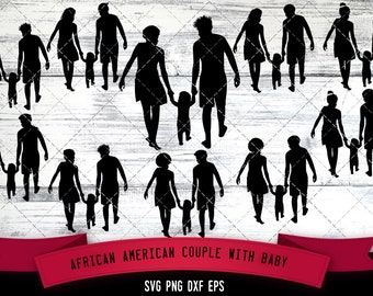 African American Couple with Baby  SVG - Black Family with Baby, Afro Husband, Wife and Baby, Ethnic Silhouette Cutting files cricut SVG